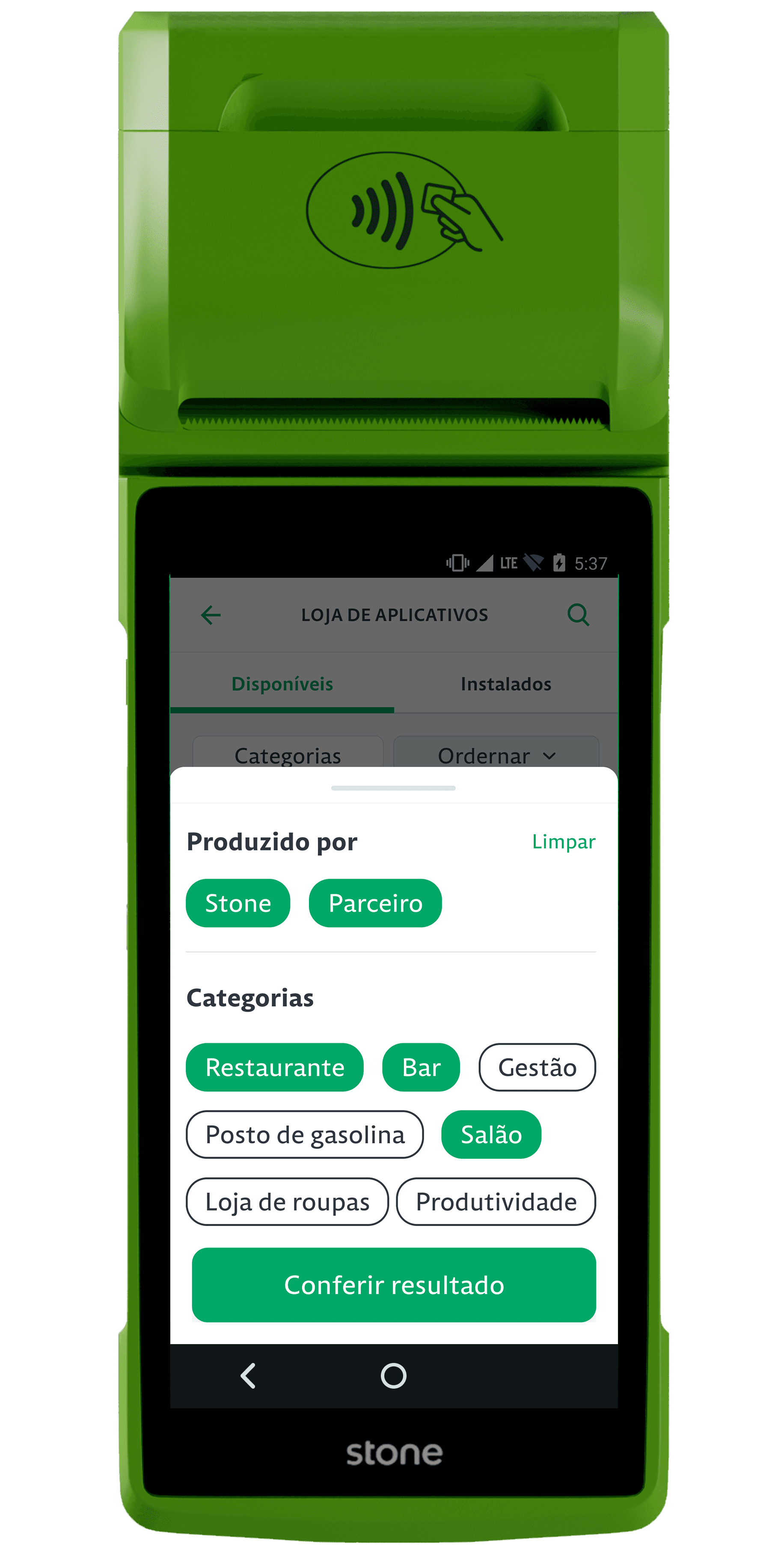 App Store running on credit card machine, the filtering tab is open.