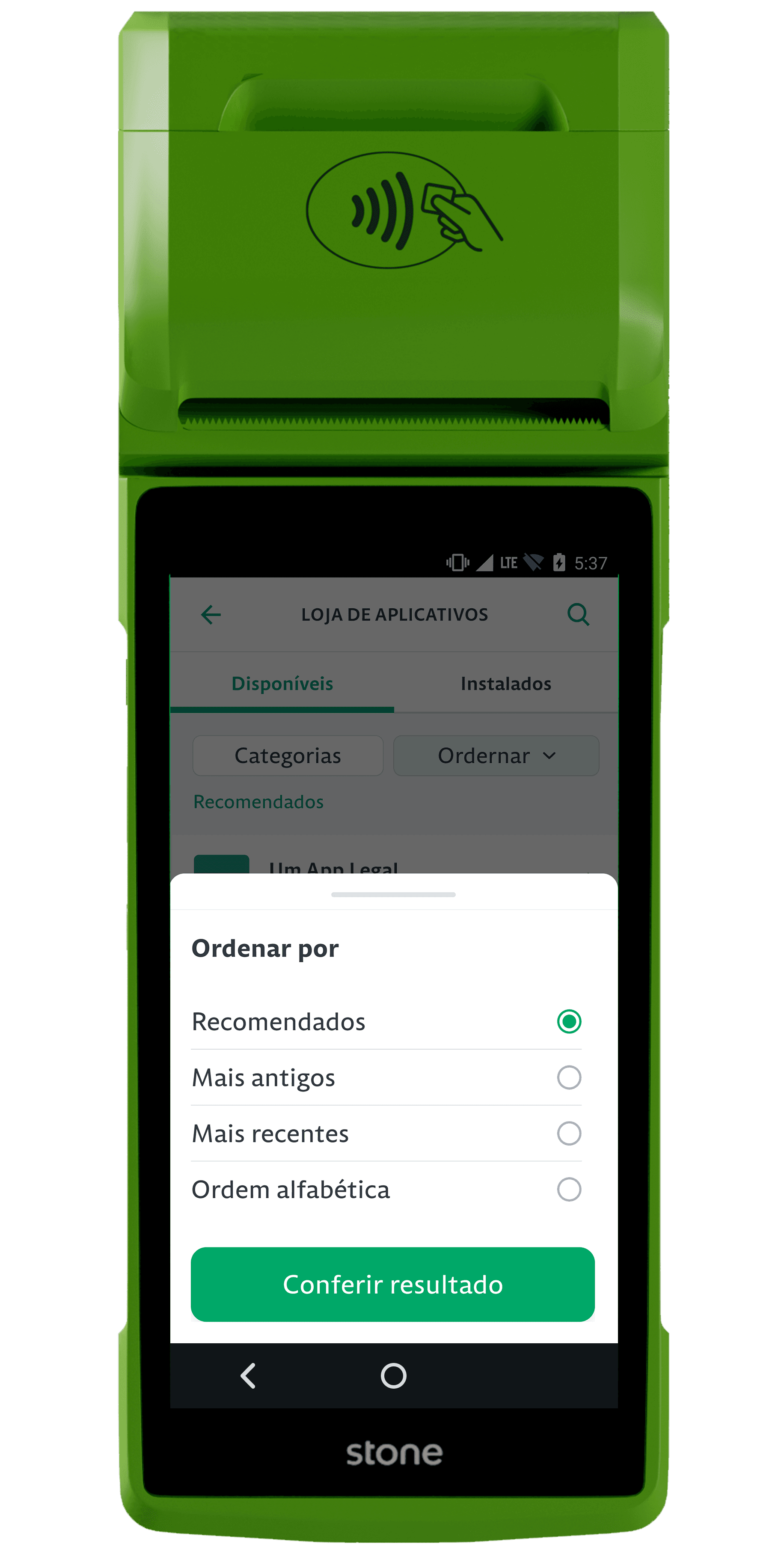 App Store running on credit card machine, the sorting tab is open.